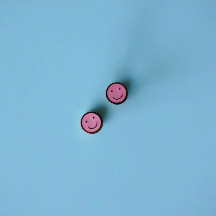 Pierced Co Tiny Smiley Screw Back Child Earrings - Pink