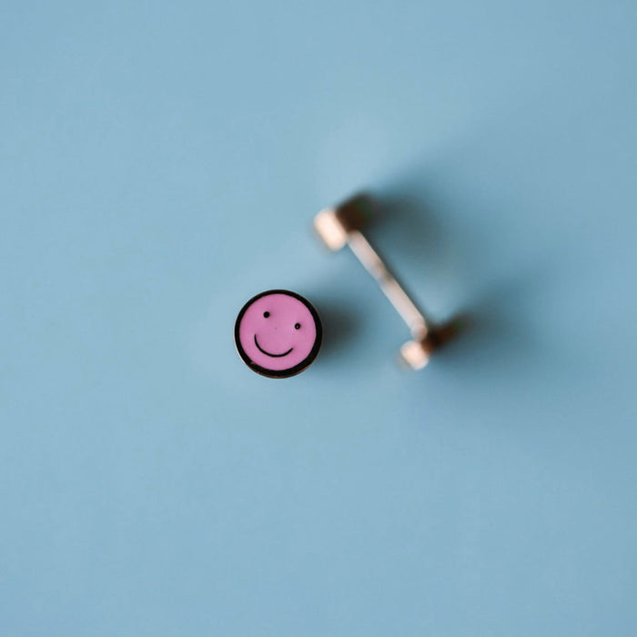 Pierced Co Tiny Smiley Screw Back Child Earrings - Pink