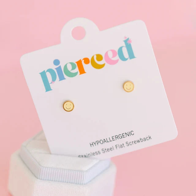 Pierced Co Tiny Smiley Screw Back Child Earrings