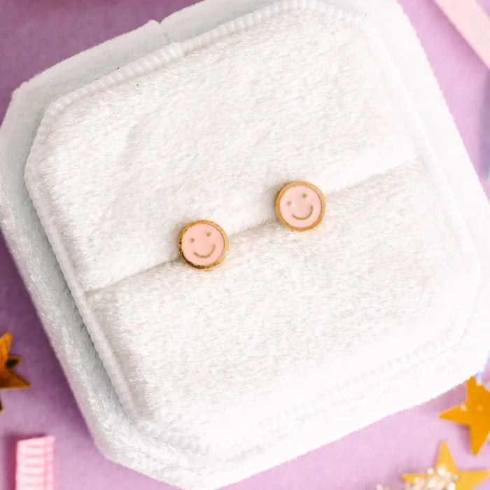 Pierced Co Tiny Smiley Screw Back Child Earrings