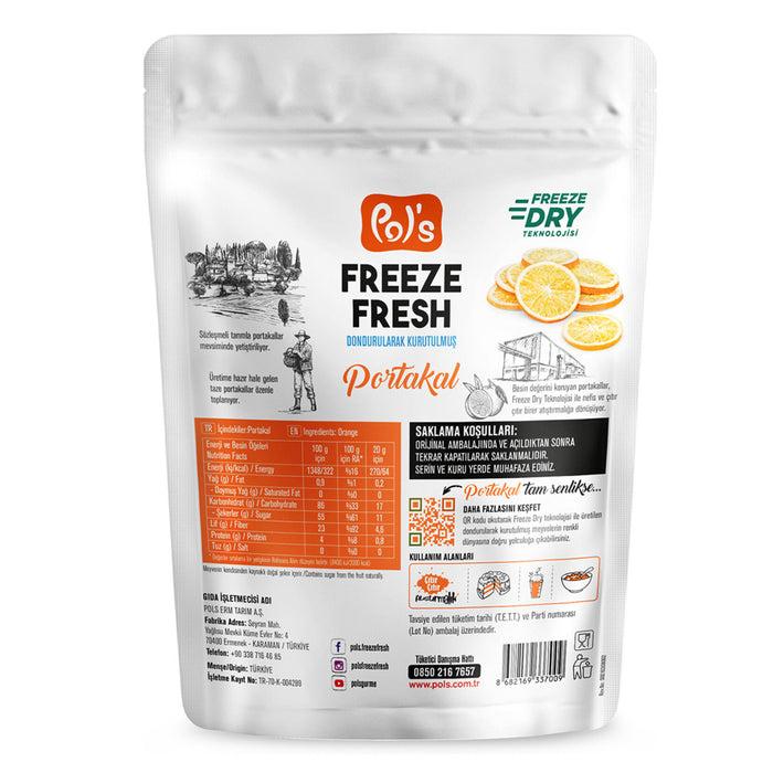 Enjoy the vibrant taste of sun-ripened oranges in a healthy, convenient snack with Pol's Freeze Fresh Orange Slice.