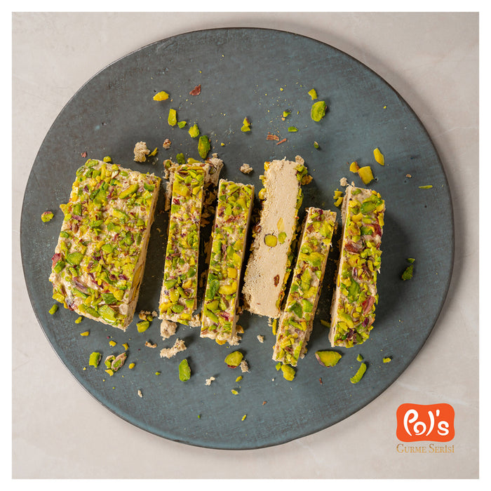 Discover the rich, nutty flavor of Pol's Gurme Serisi Pistachio Tahini Halva, a traditional Turkish
