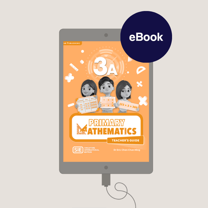 Digital textbook for primary mathematics on a tablet with 'eBook' label