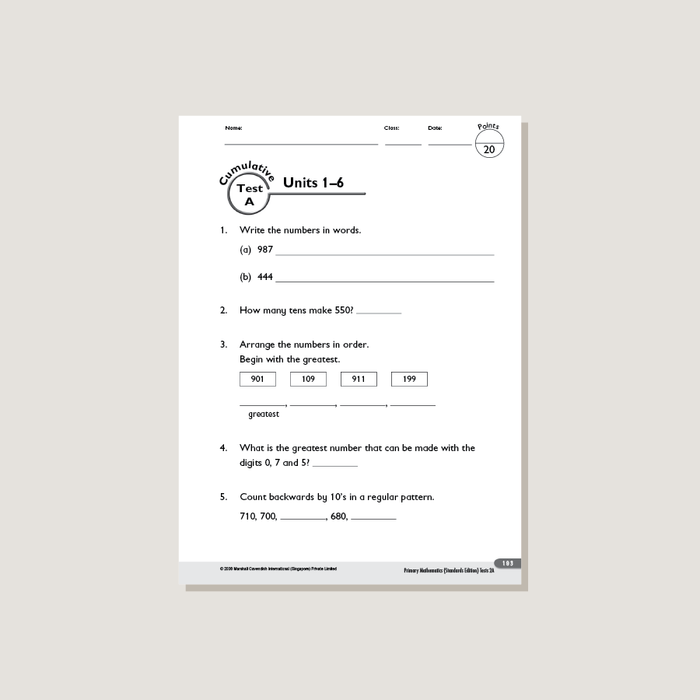 Primary Mathematics Standards Edition Tests 2A