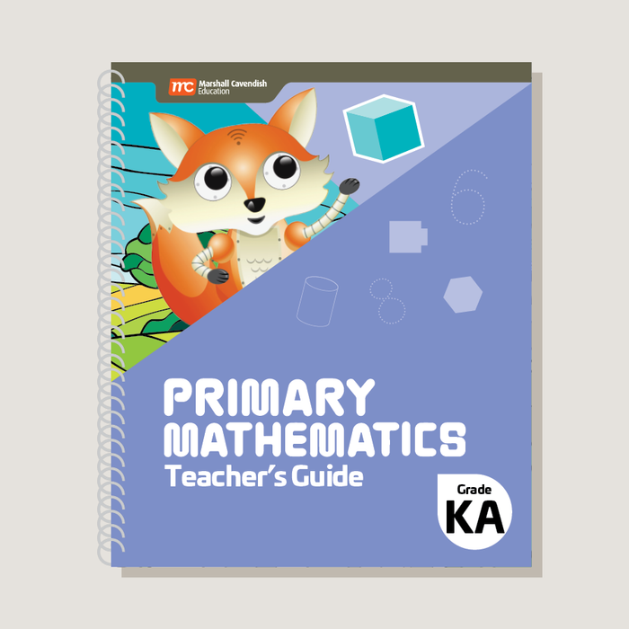 Primary Mathematics Teacher's Guide Grade KA cover, spiral-bound with a blue background featuring a robotic fox mascot and math objects