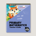 Cover of 'Primary Mathematics Teacher's Guide' for Grade KB, featuring a cartoon fox and dice on the cover, with a blue background.