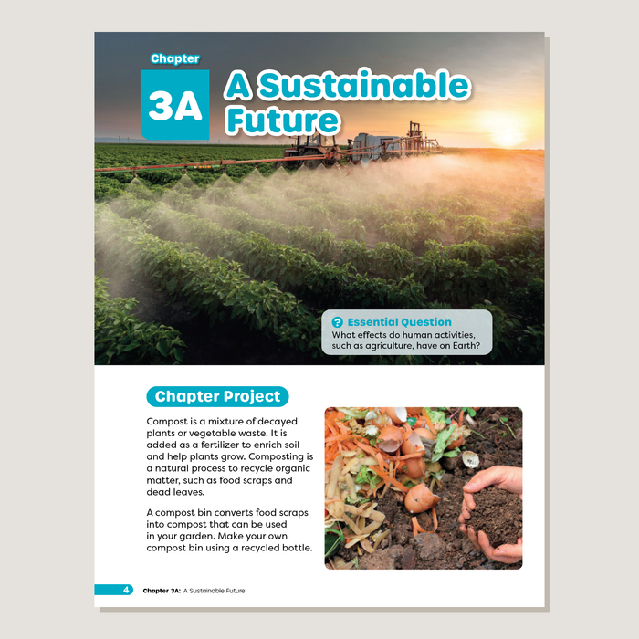 Educational page about sustainable agriculture with text and images on a gray background