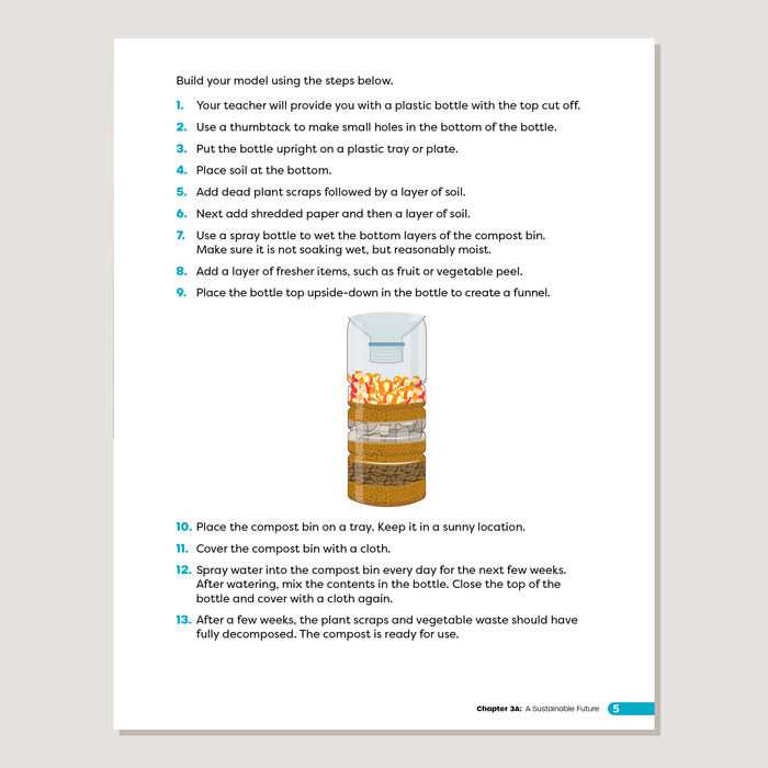 Instructions for building a compost bin using a plastic bottle with text and a diagram of the compost bin.