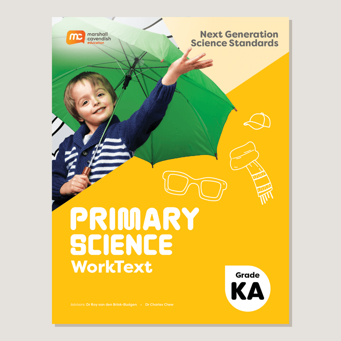 Book cover of 'Primary Science WorkText' for Grade KA with a child holding an umbrella.
