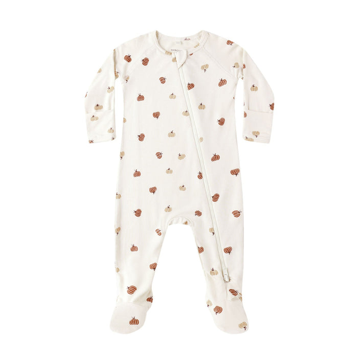 Quincy Mae Bamboo Zip Footie - Pumpkins