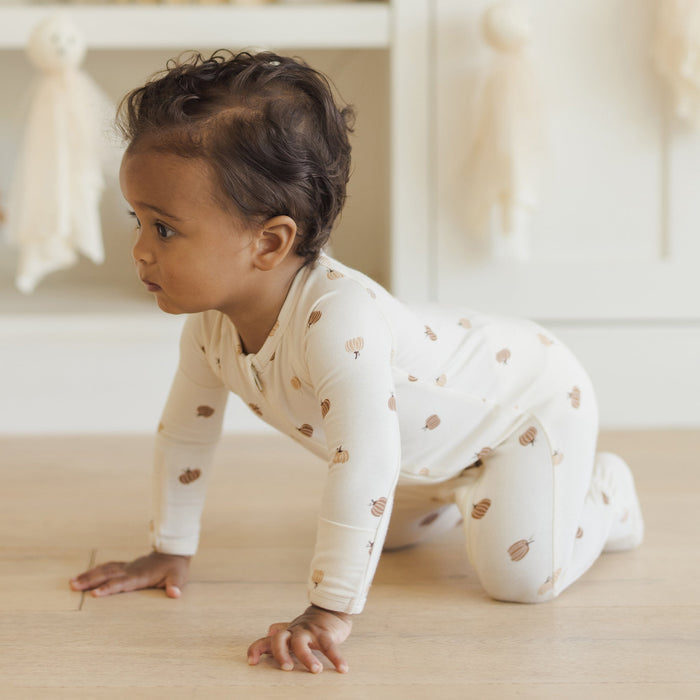 Quincy Mae Bamboo Zip Footie - Pumpkins
