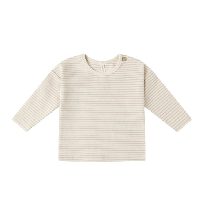 Quincy Mae Long Sleeve Tee - Oat Micro Stripe