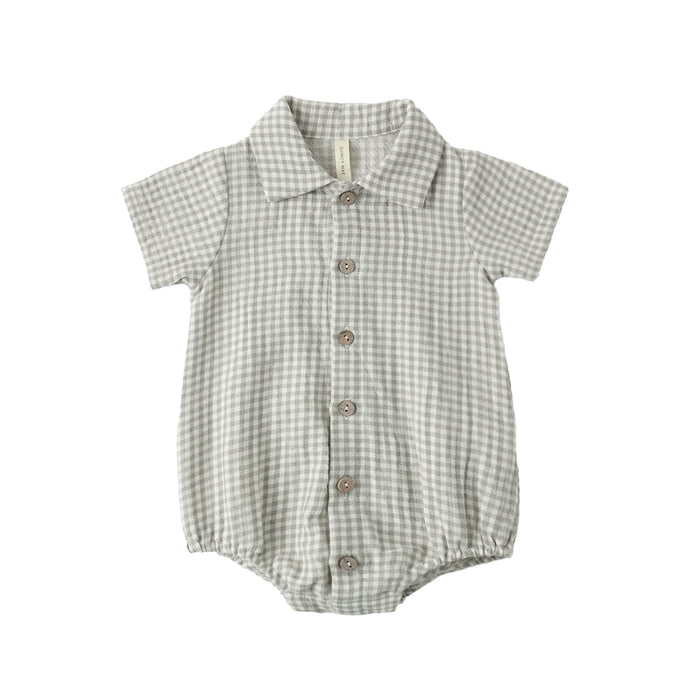 Quincy Mae Matteo Romper - Sage Gingham