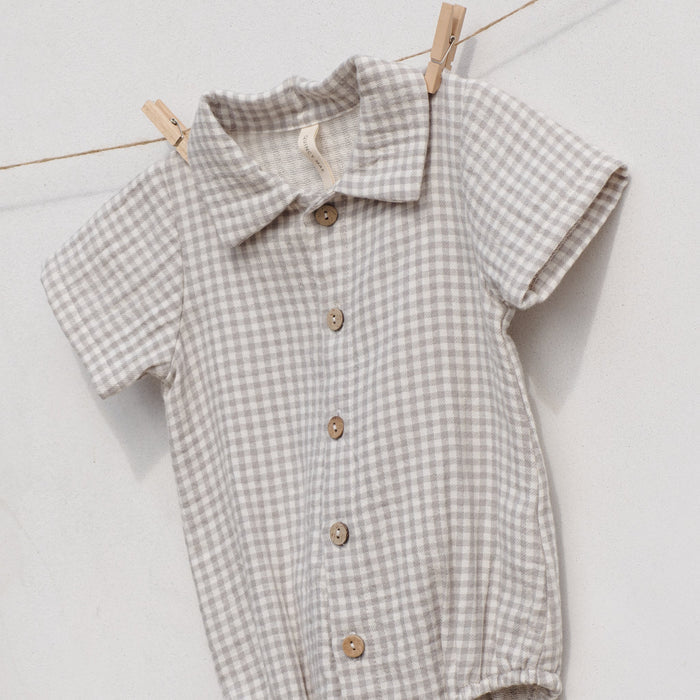 Quincy Mae Matteo Romper - Sage Gingham