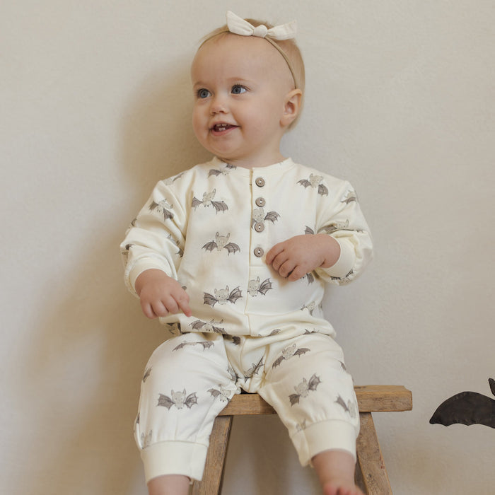 Quincy Mae Relaxed Fleece Jumpsuit - Bats