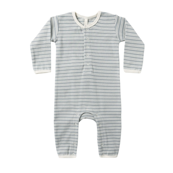 Quincy Mae Ribbed Baby Jumpsuit - Steel Blue Micro Stripe