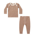 Quincy Mae Ribbed Tee + Legging Set - Cedar Micro Stripe