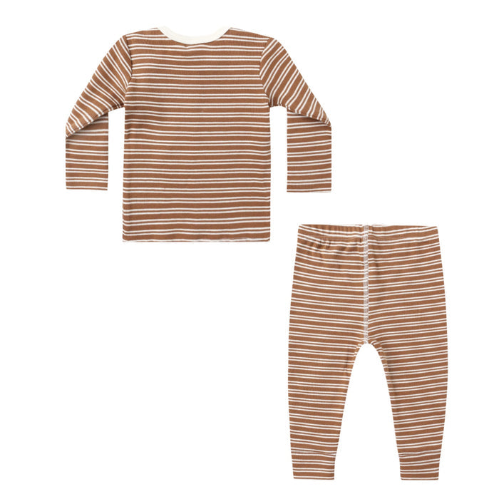 Quincy Mae Ribbed Tee + Legging Set - Cedar Micro Stripe