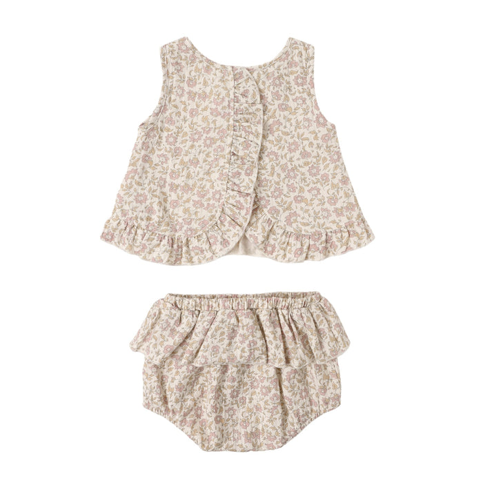 Quincy Mae Ruffled Tulip Top + Bloomer Set - Dahlia
