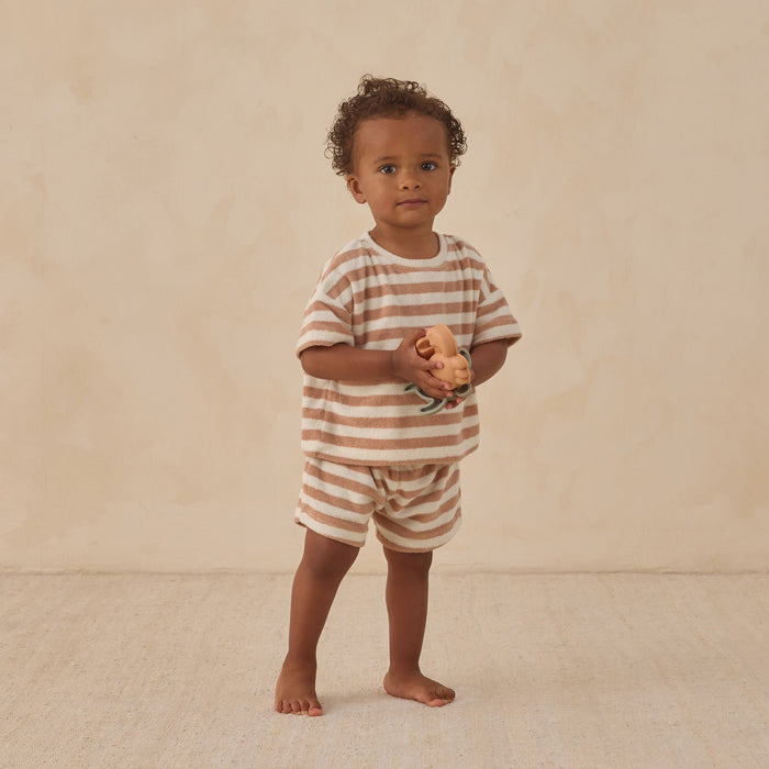 Quincy Mae Terry Tee + Short Set - Latte Stripe