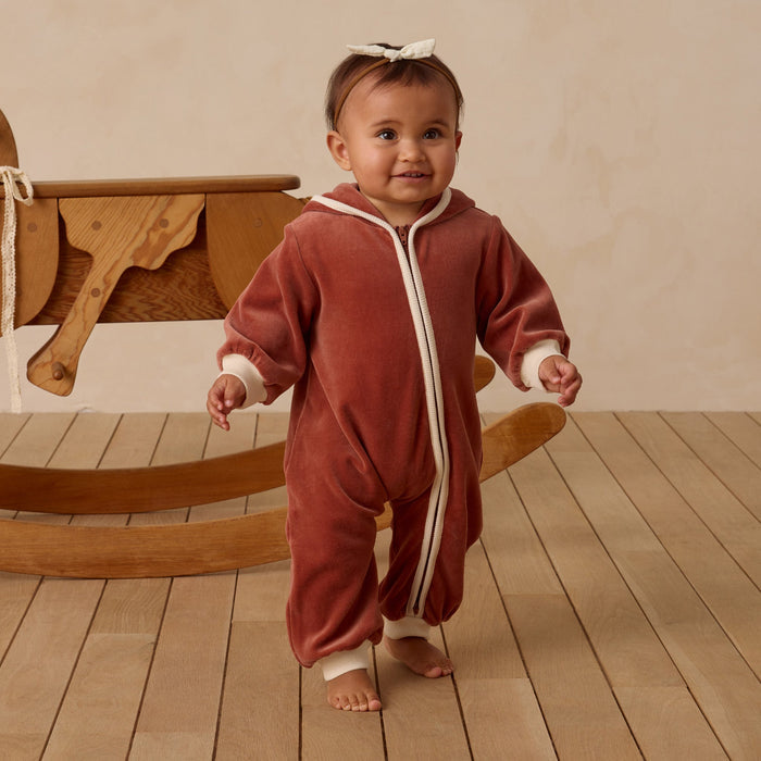 Quincy Mae Velour Zip Jumpsuit - Cranberry