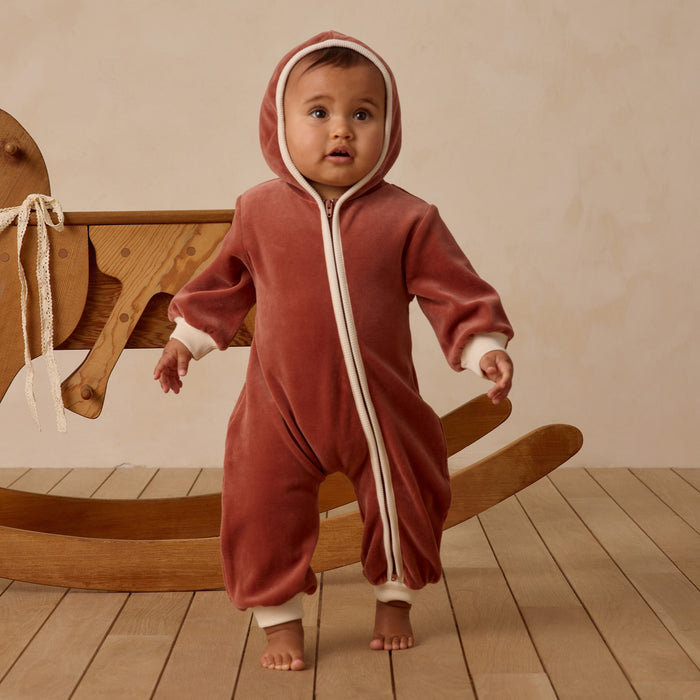 Quincy Mae Velour Zip Jumpsuit - Cranberry