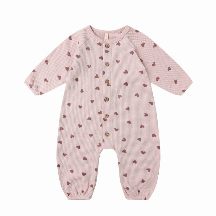 Quincy Mae Waffle Long Sleeve Jumpsuit - Hearts