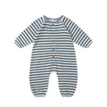 Quincy Mae Waffle Long Sleeve Jumpsuit - Ocean Stripe