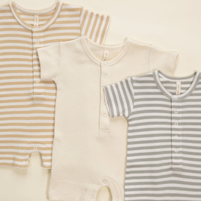 Quincy Mae Waffle Snap Romper - Butterscotch Stripe