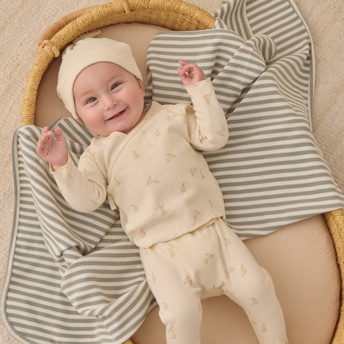 Quincy Mae Wrap Top + Footed Pant Set - Bunnies