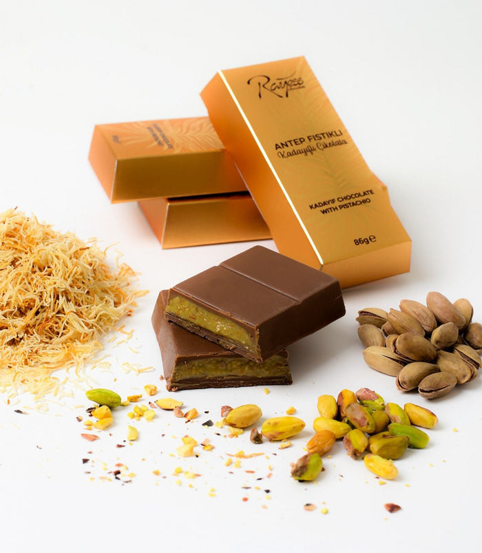 Rayess Chocolate Milk Pistachio Kadayif Ingot Dubai Chocolate 3 oz (86 gr)