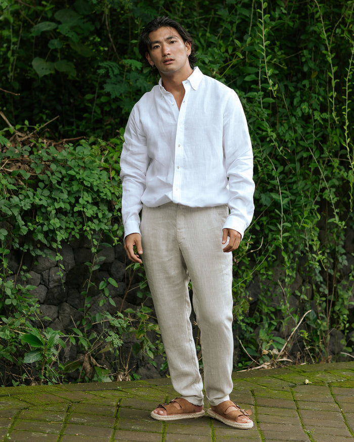 Regular straight leg men's linen pants SOGLIO in Natural melange - MagicLinen