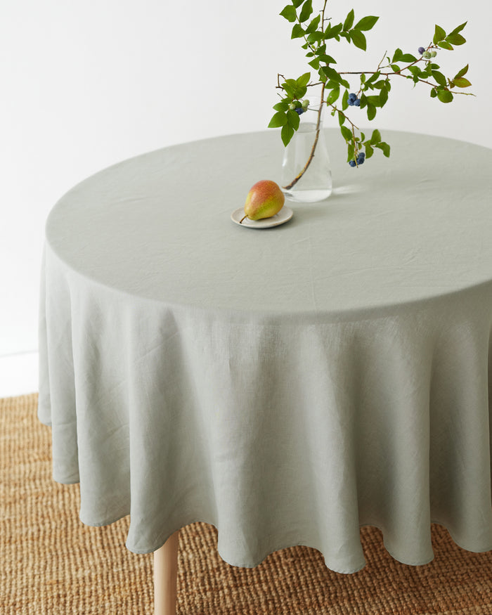 Round linen tablecloth in Calm Sage