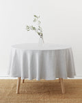 Round linen tablecloth in Pinstripe black