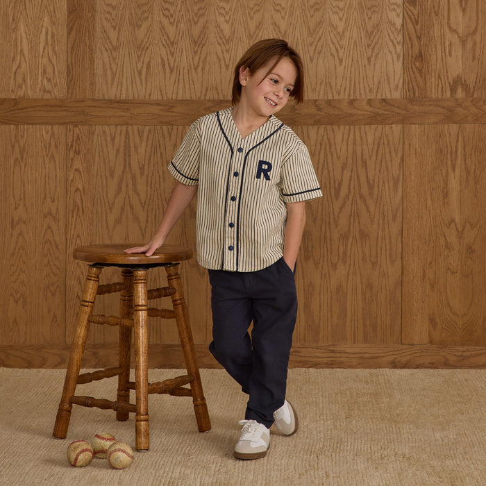Rylee and Cru Baseball Shirt - Navy Pinstripe