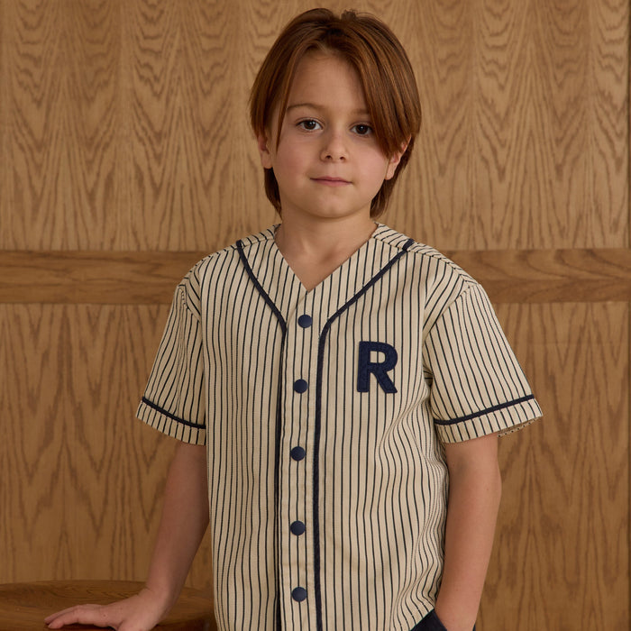 Rylee and Cru Baseball Shirt - Navy Pinstripe
