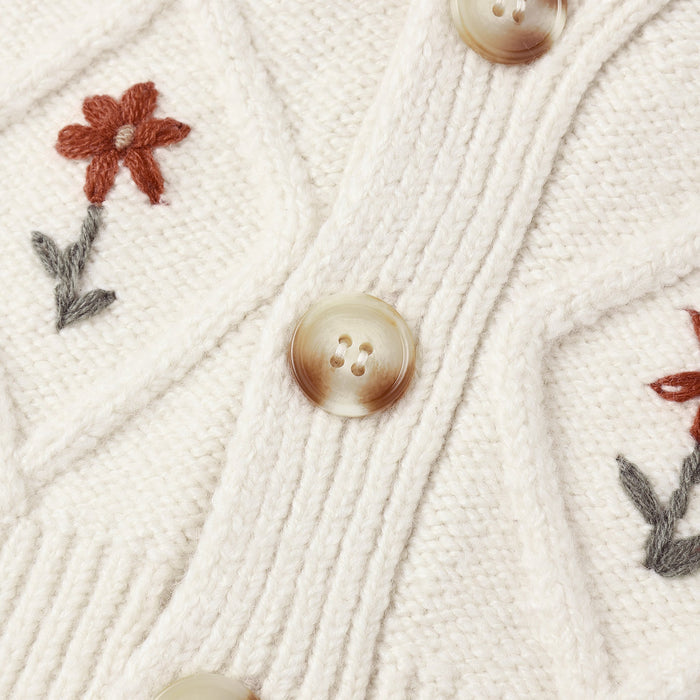 Rylee and Cru Boxy Crop Cardigan - Winter Daisy Embroidery