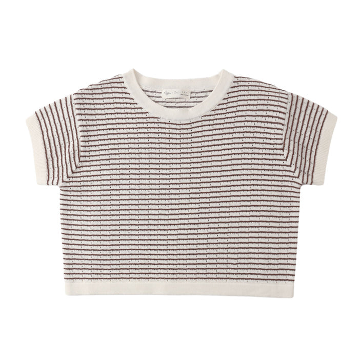Rylee and Cru Boxy Crop Knit Tee - Chocolate Stripe