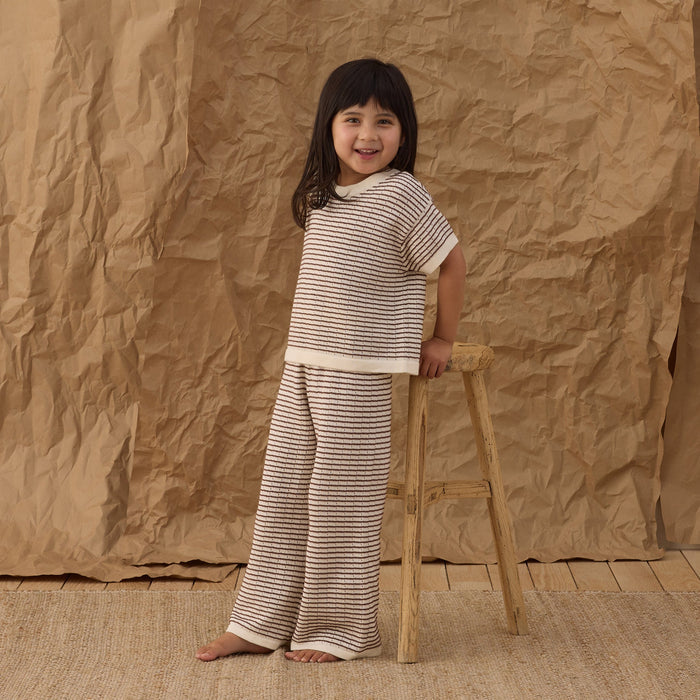 Rylee and Cru Boxy Crop Knit Tee - Chocolate Stripe