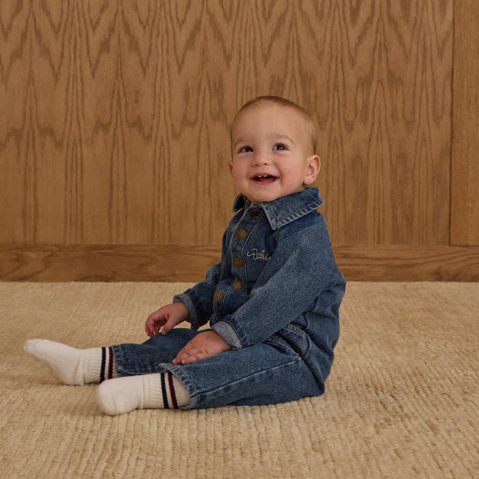 Rylee and Cru Collared Baby Jumpsuit - Indigo Denim