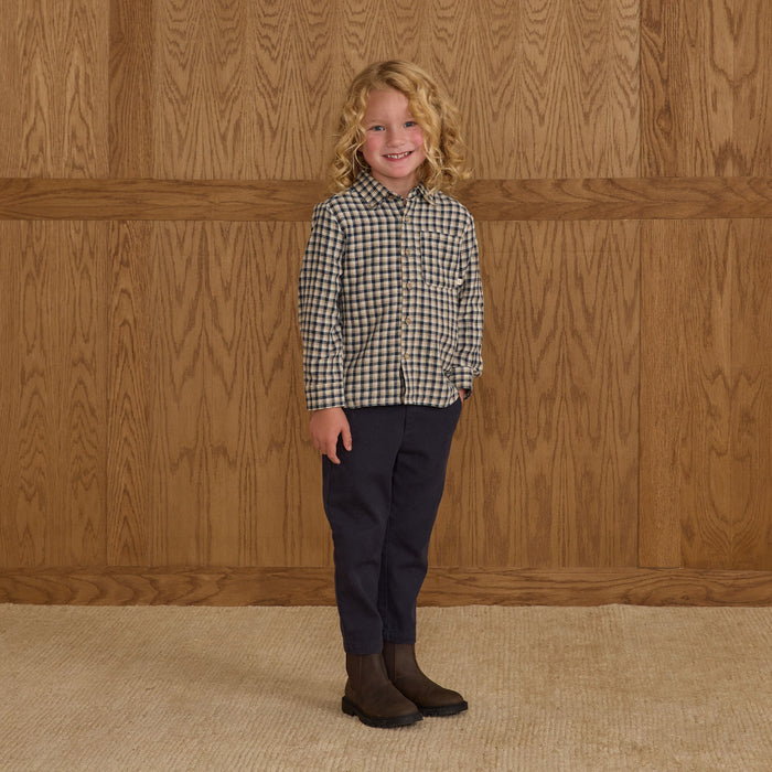 Rylee and Cru Collared Long Sleeve Shirt - Navy Check