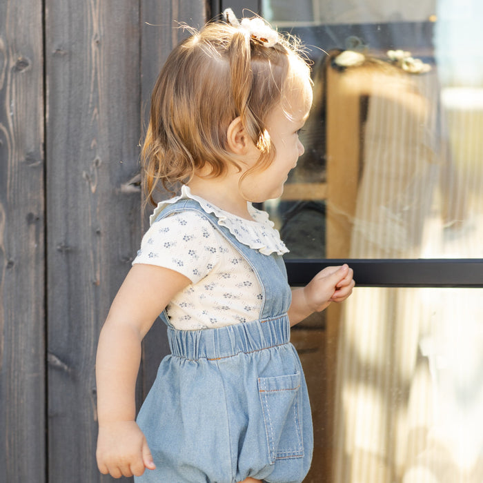 Rylee and Cru Ruffle Collar Bodysuit - Blue Ditsy