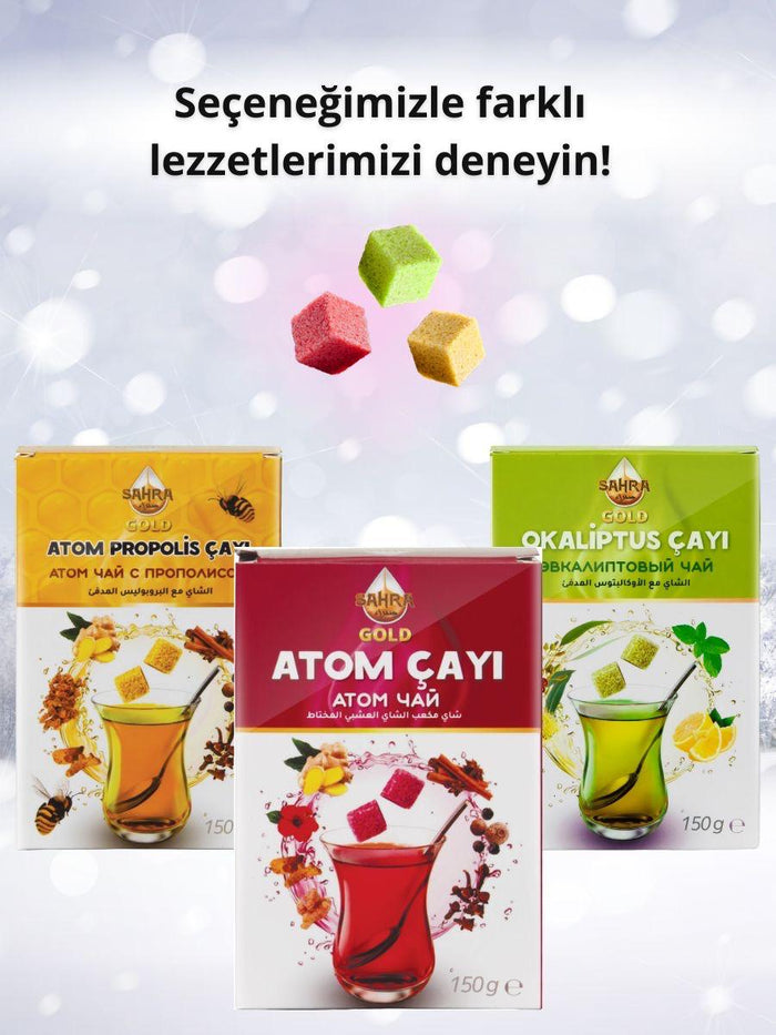 Experience the refreshing power of nature with Sahra Gold Mevlut Efendi Atom Eucalyptus Tea, crafted from Turkey’s finest natural sources. Enriched with premium eucalyptus leaves, this unique herbal blend offers a revitalizing and aromatic tea experience that promotes relaxation and well-being.

Packed in a convenient 150 g bag, it’s perfect for daily use at home, work, or while traveling. Bursting with natural antioxidants and vitamins, it provides an energizing boost and helps support your body’s natural