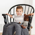 Little Boy with Saranoni Mini Ribbed Bamboni Blanket - Charcoal