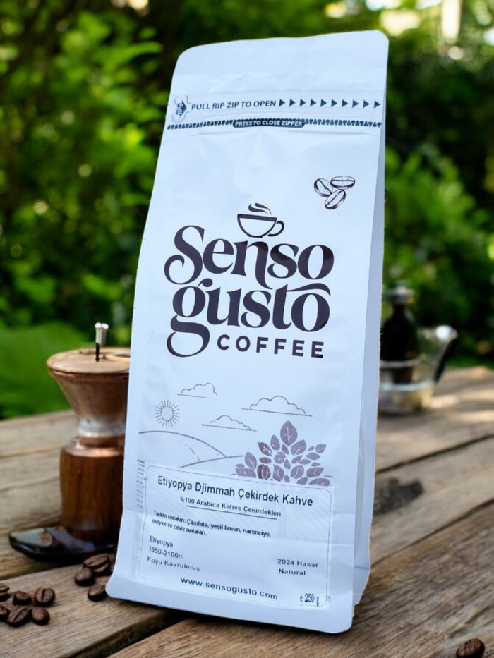Senso Gusto Coffee Ethiopian Djimmah Coffee Beans 8 oz – Natural, Smooth & Balanced Flavor
