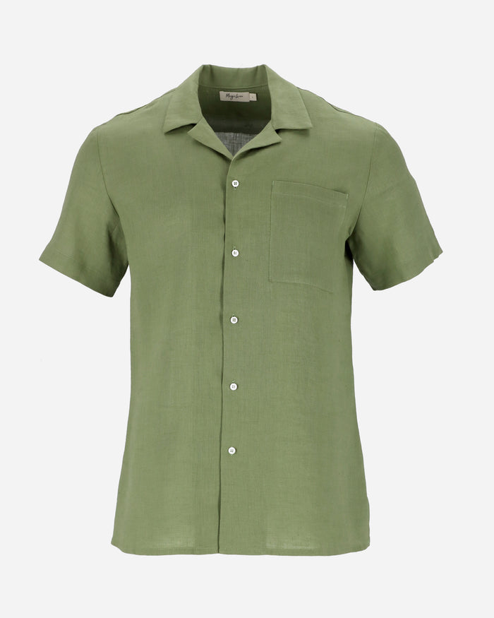 Short-sleeved breezy men's linen shirt HAWI in Forest green - MagicLinen