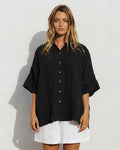 Short-sleeved linen top CABRERA in Black
