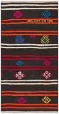 Striped Pattern Hand Woven Vintage Rug with Turkish Motifs