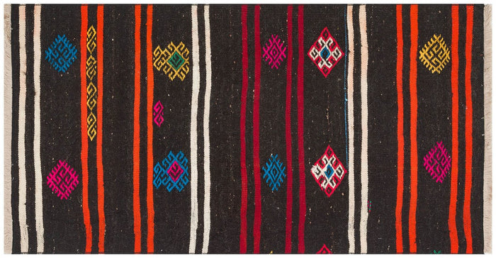 Striped Pattern Hand Woven Vintage Rug with Turkish Motifs