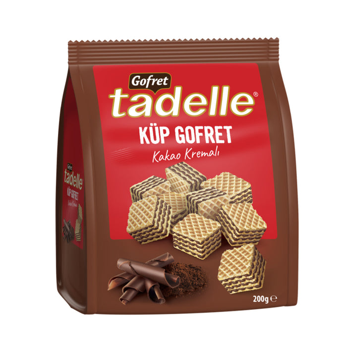 Tadelle Kup Wafer with Cacao Cream is a delicious bite-sized treat made with crispy wafer layers and rich hazelnut cacao cream.